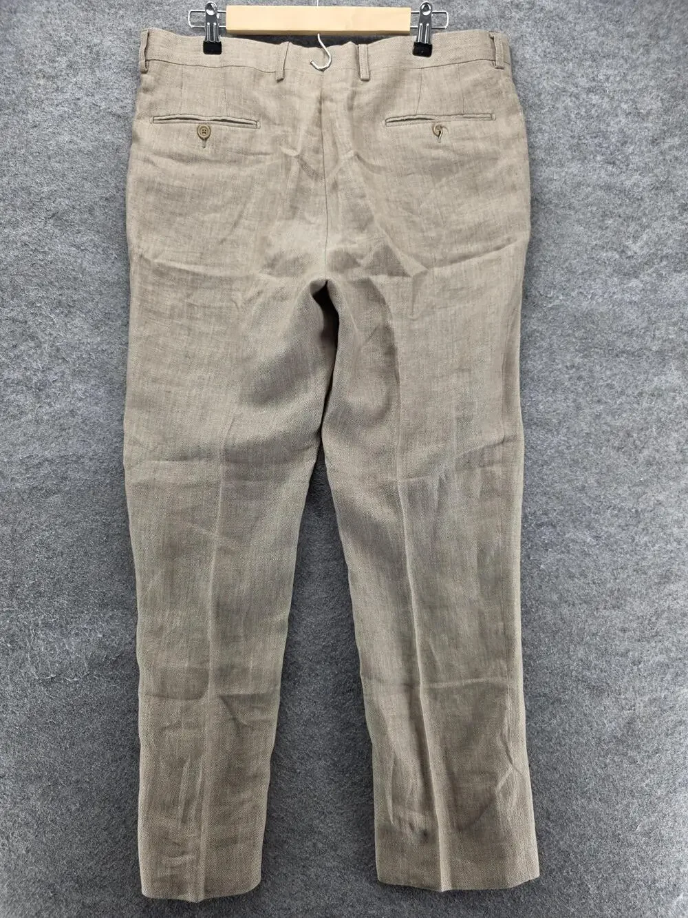 BENSOL Pants Mens 36x32 Beige Linen Slim Tapered Herringbone Dress Pants